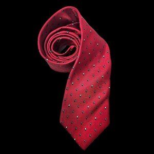 60s Christian Dior Red Silk Necktie Small Gray Pattern 3.25 " Wide Mens Tie